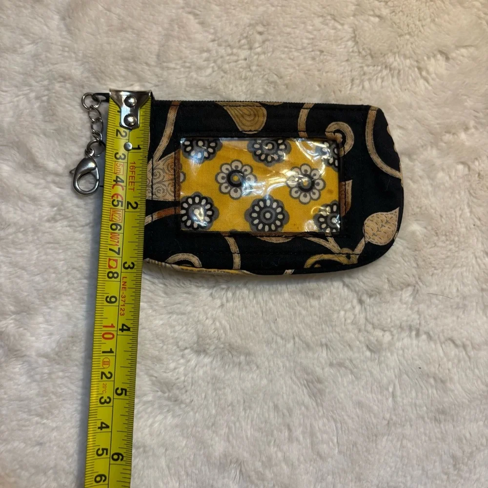 Vera Bradley ID Case Yellow Bird with Lobster Clasp Black Yellow Cream Zip-Up
